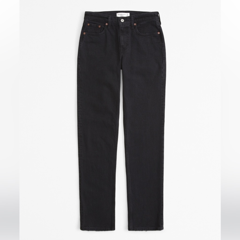 Abercrombie Womens Jeans 32L Black Denim Pant 90s Straight Mid Rise Curve Love - Picture 4 of 5